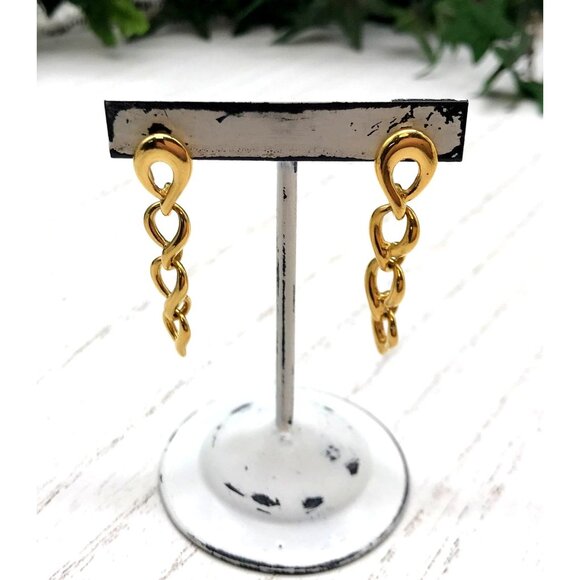 Vintage Napier Gold Dangling Chain Link Earrings With Polished Finish - Picture 3 of 5